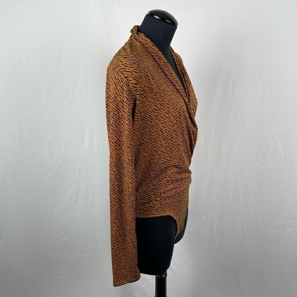 Banana Republic NWT Brown Zebra Desenli Kruvaze Bodysuit - Women’s M - Picture 3 of 8